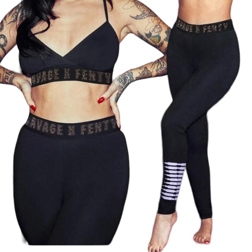 SAVAGE X FENTY RIHANNA Black Sparkle Leggings Lounge Stretch Shimmer Small
